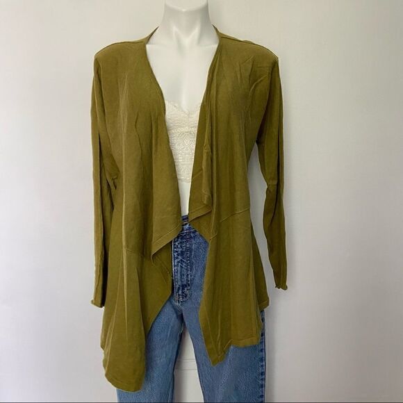 Eileen Fisher Sweaters - EF Organic Cotton Cashmere Waterfall Cardigan Chartreuse
